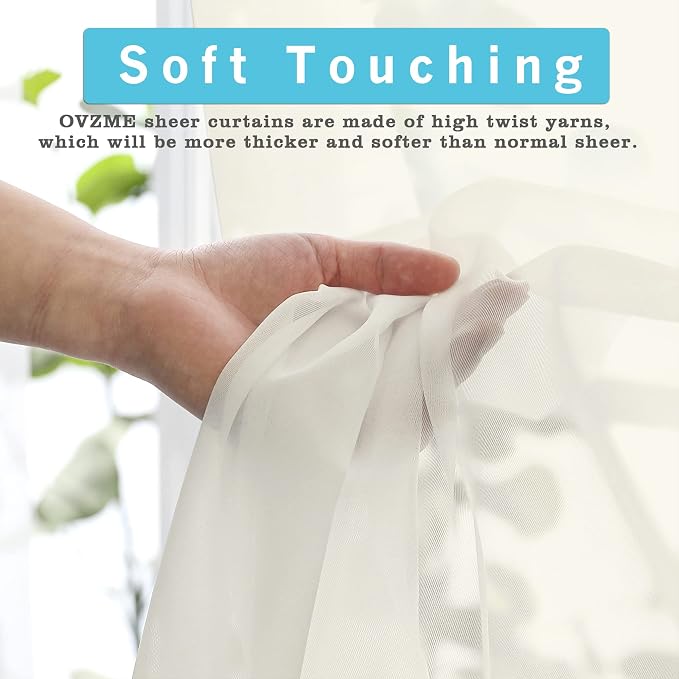 OVZME 2 Panels Ivory Sheer Curtains 72 Inches Length Window Treatment - Image 3