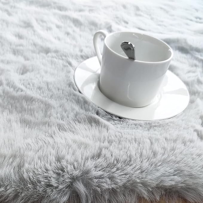 Ghouse Faux Rabbit Fur Round Rug 5ft Grey Round Rugs - Image 4