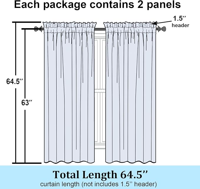 Simplebrand Grey Semi Sheer Curtains 63 Inch Length 2 Panels, Light Filtering - Image 7
