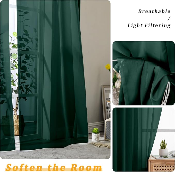 Gwine Hunter Green Sheer Curtains - Image 3