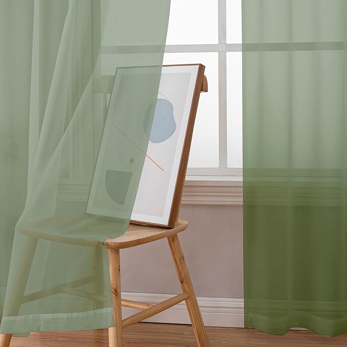Simplebrand Sage Green Sheer Curtains 90 Inches Long 2 Panels, Light Filtering - Image 3