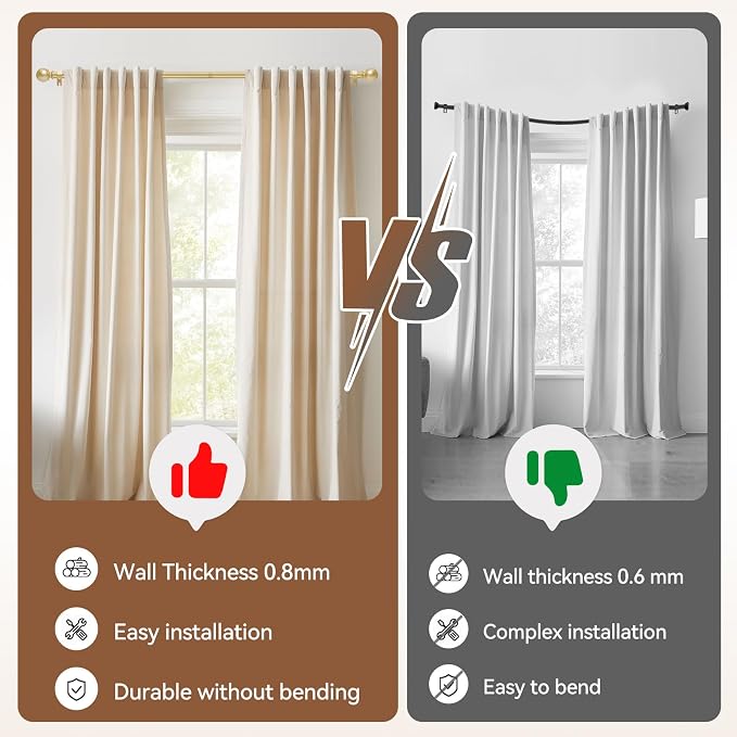 Gold Curtain Rod for Windows 28 to 48 Inch, 5/8 Inch Diameter Heavy Duty - Image 4
