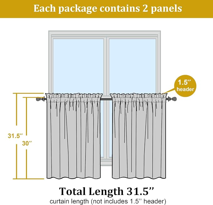OWENIE Short Lime Sheer Curtains 30 Inch Length 2 Panels Set, Kitchen Curtains - Image 2