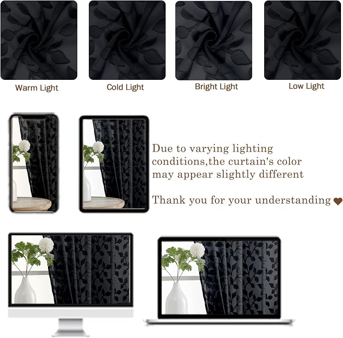 Chyhomenyc Black Sheer Curtains 36 Inch Length, Light Filtering Leaf Tufted - Image 6