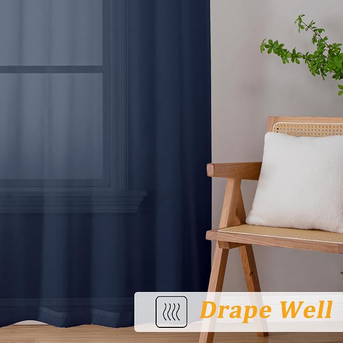 Gwine Navy Blue Sheer Curtain Tiers 24 Inch Length, Light Filtering Voile Short - Image 7