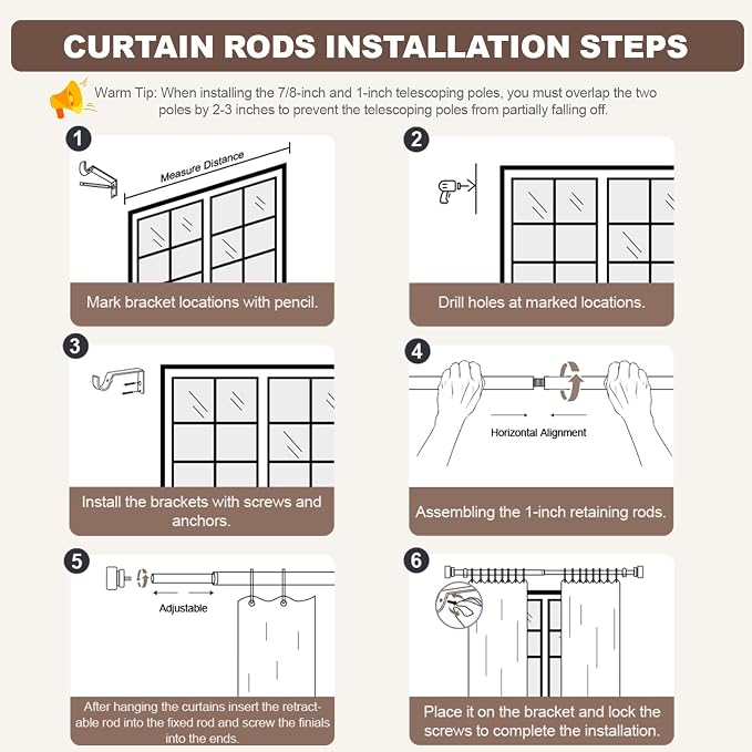 Lootkell 2 Pack Modern Silver Curtain Rods - Image 9