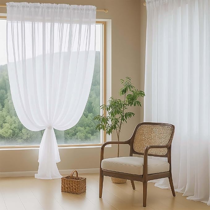 Extra Wide Sheer White Curtains 144 Inches Long 2 Panels, Extra Long Light - Image 7