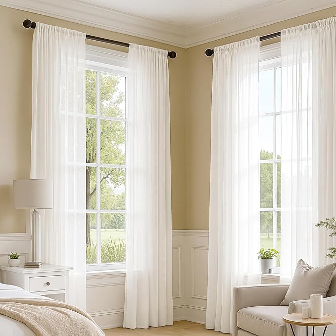MIULEE Ivory Sheer Curtains 90 Inches Long, 4 Panels Set, Light Filtering Rod - Image 2