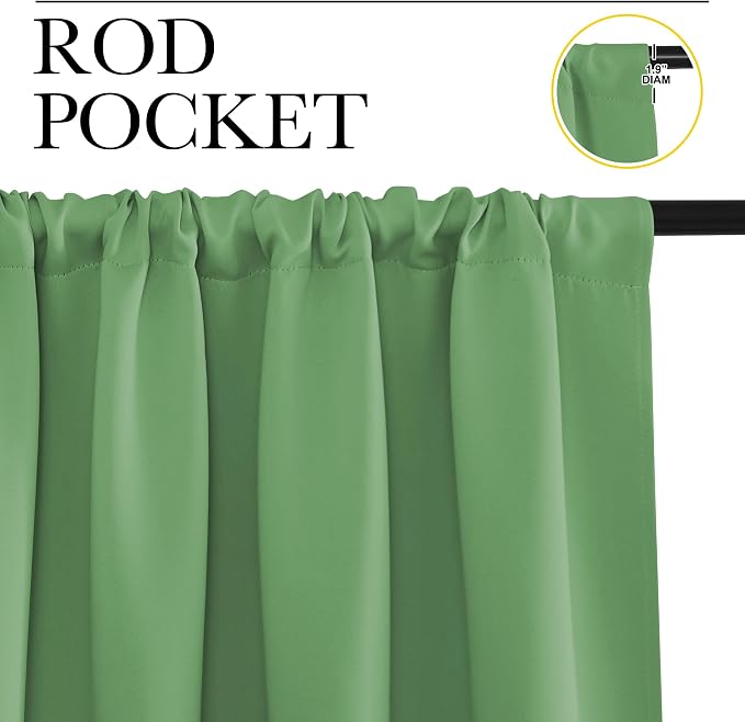 NICETOWN Bedroom Curtains Blackout Draperies, Froest Green, 1 Pair, 34-inch W x - Image 2