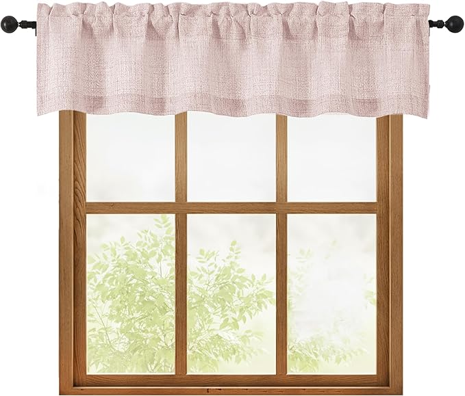OWENIE Blush Pink Valances for Windows 1 Pcs, Light Filtering Textured by OWENIE