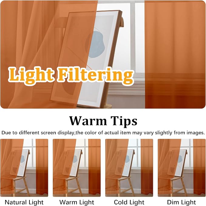 Gwine Burnt Orange Sheer Curtains - Image 5