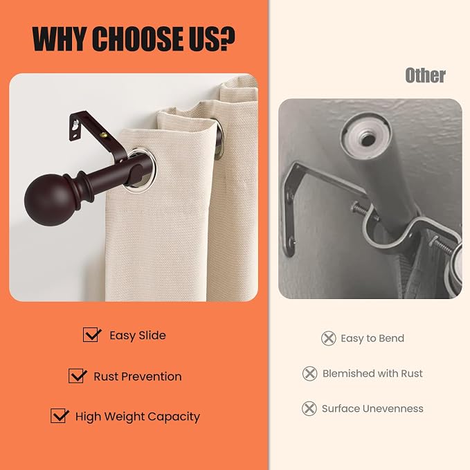 Curtain Rods for Windows 48 to 84 Inch, Max 90 Inch, 5/8 Inch Heavy Duty - Image 5
