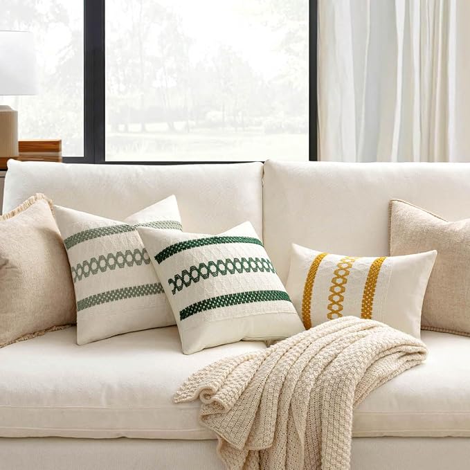 MIULEE Set of 2 Sage Green Boho Decorative Lumbar Pillow Covers 12x20 Inch - Image 2