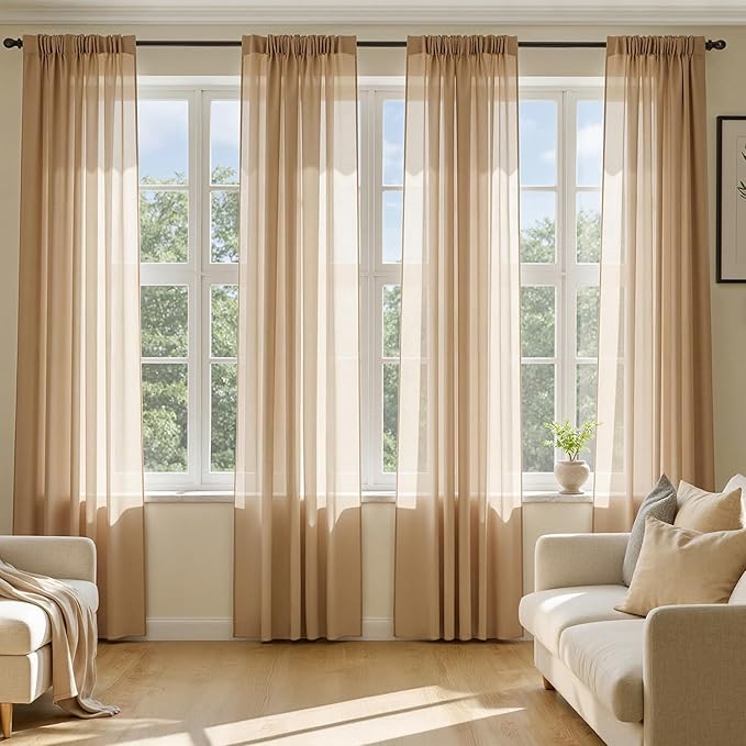 MIULEE Brown Sheer Curtains 84 Inches Long, 4 Panels Set, Rod Pocket Voile by MIULEE