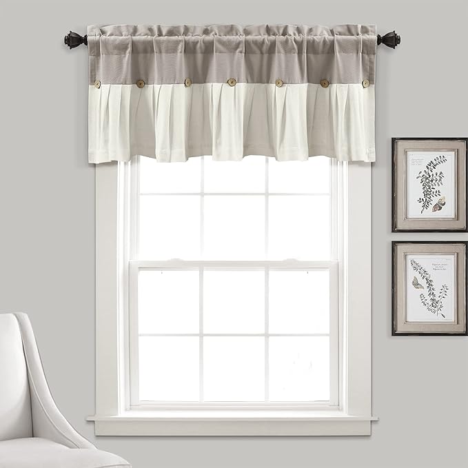 Lush Decor Linen Button Farmhouse Valance Curtians 52"W x 18"L Navy & White - Image 6