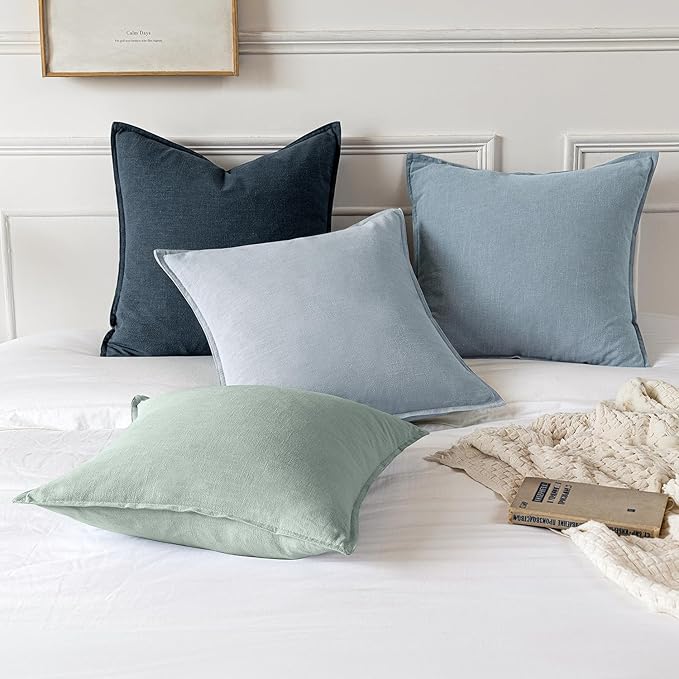 MIULEE Decorative Linen Euro Sham Pillow Covers 22x22 Inch Aqua Green Boho - Image 5