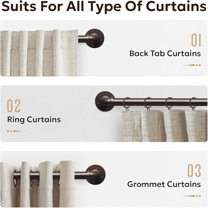 Zeerobee Curtain Rods for Windows 144 to 168, 1 Inch Industrial Wrap Around - Image 8
