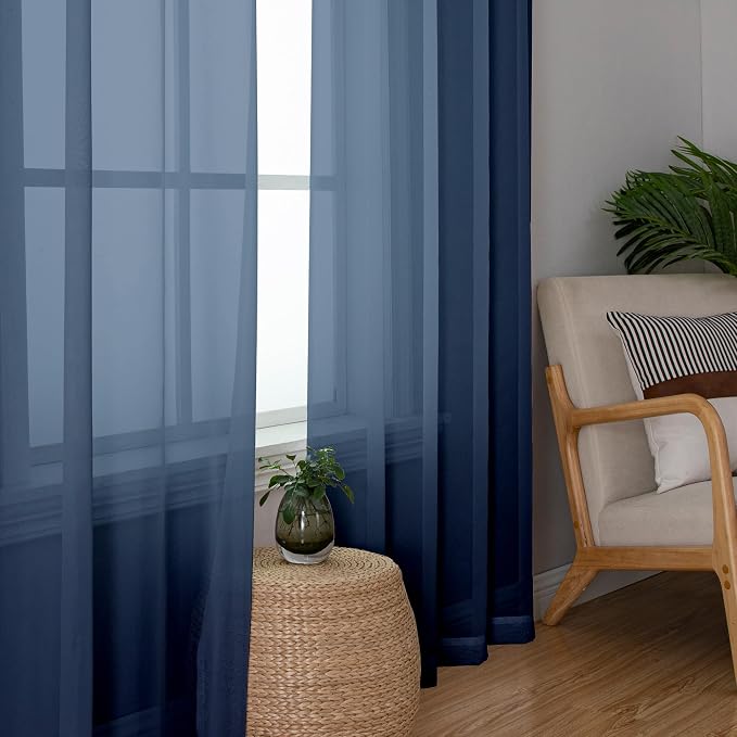 Simplebrand Blue Sheer Curtains 96 Inches Long, Light Filtering Rod Pocket - Image 3