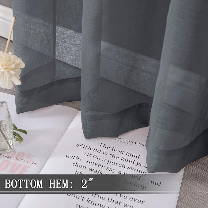 Tollpiz Short Sheer Curtains Linen Textured Bedroom Curtain Sheers Light - Image 4