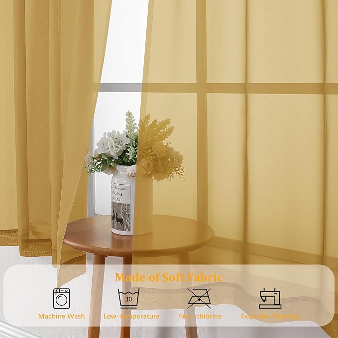 Gwine Gold Valances for Windows, Small Light Filtering Rod Pocket Cafe Valance - Image 8