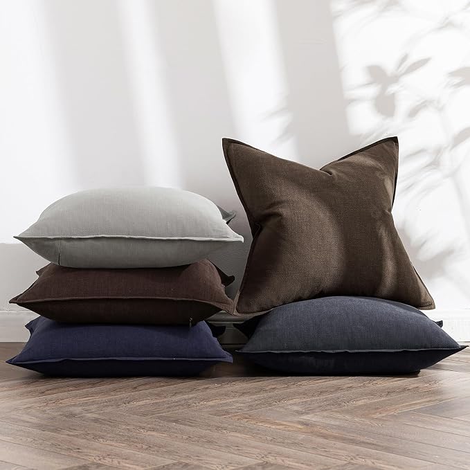 MIULEE Decorative Linen Euro Sham Pillow Covers 24x24 Dark Brown Boho Farmhouse - Image 5