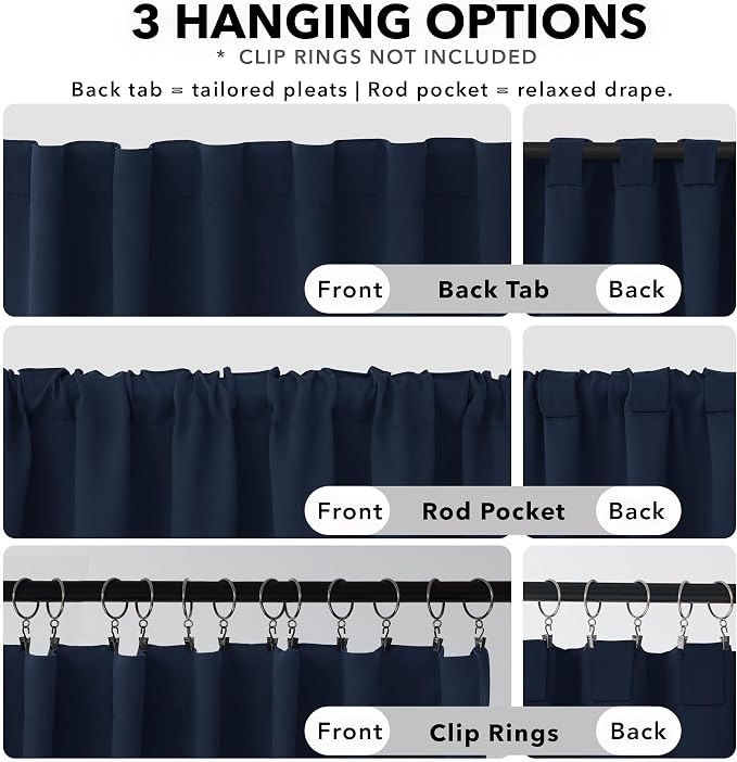 Deconovo Blackout Curtains, Thermal Insulated, W38 x L45 2 Panels, Back Tab - Image 2