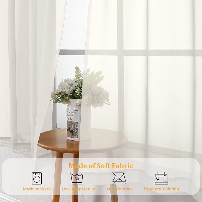 Gwine Ivory Sheer Curtains for Bedroom 54 inches Long 2 Panels, Light Filtering - Image 6