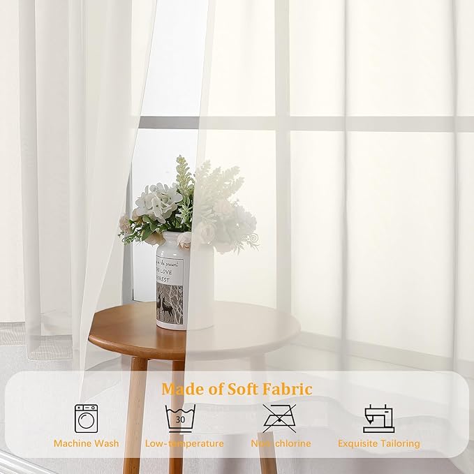 Gwine Ivory Sheer Curtains 68 Inches Long 2 Panels Set, Light Filtering Sheer - Image 6