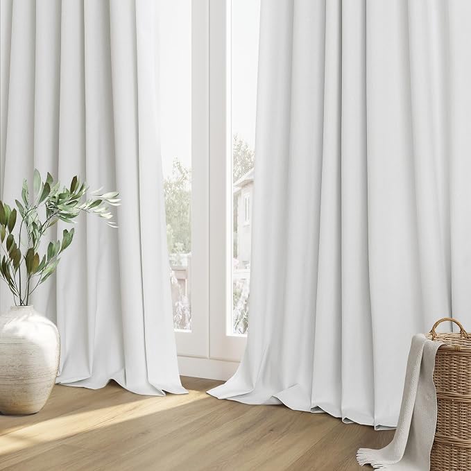 Guken White 100% Blackout Linen Curtains 80 Inch Length 2 Panels Set - Image 8