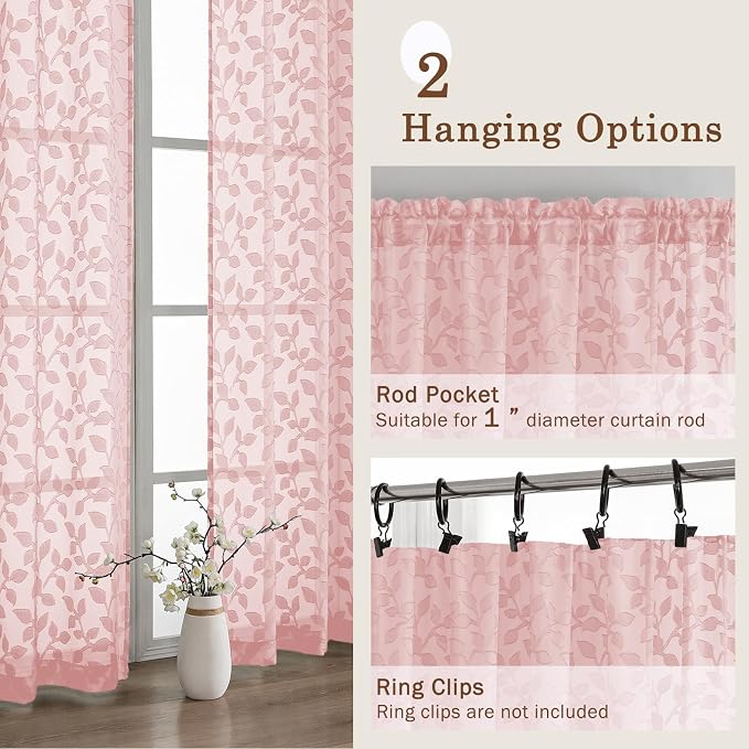 Chyhomenyc Blush Pink Short Curtains 45 Inch Length 2 Panels, Light Filtering - Image 7