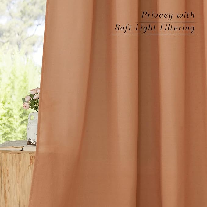 NICETOWN Burnt Orange Short Linen Curtains - Image 3