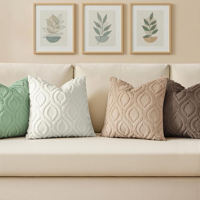 decorUhome Throw Pillow Covers 24x24 Inch Set of 2, Soft Plush Faux Wool Light - Image 4