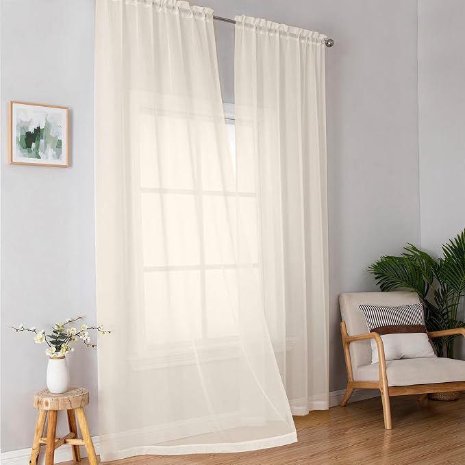 Simplebrand Cream Sheer Curtains, 2 Panels Set - Image 7