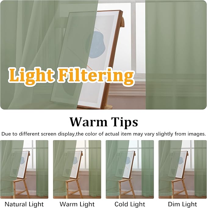 Gwine Sage Green Valances for Windows, Small Light Filtering Rod Pocket Cafe - Image 6