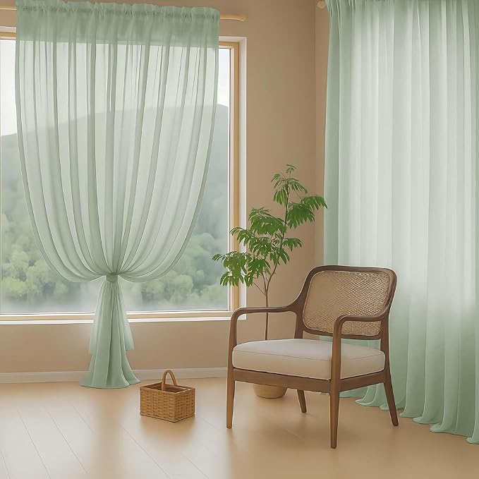 Sage Green Sheer Curtains 90 Inches Long 2 Panels, Light Filtering Solid Sheer - Image 8
