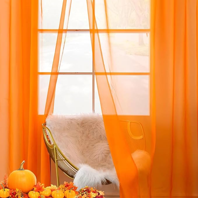 youleyar Solid Sheer Rod Pocket Curtain Voile Draperies 2 Panels White Beige - Image 8