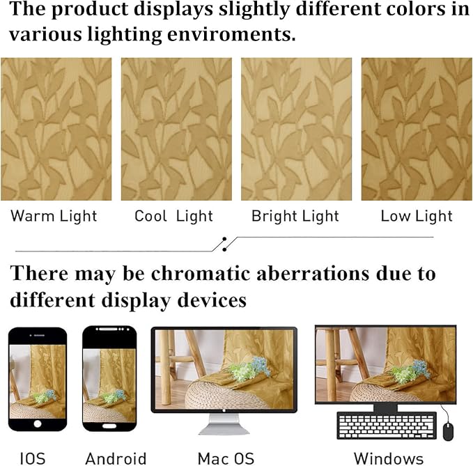 Lecloud Leia Dark Gold Sheer Kitchen Curtains 30 Inch Length 2 Panels, - Image 5