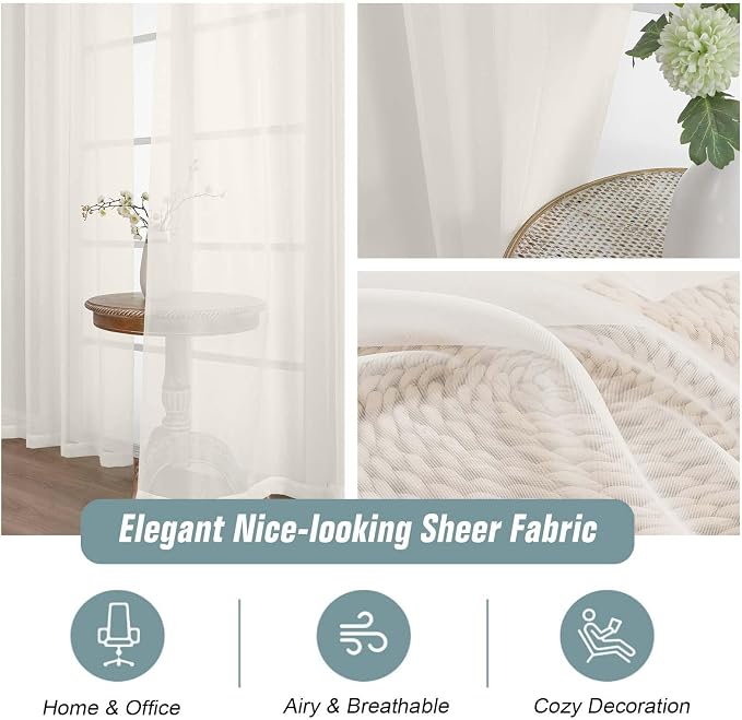 Extra Wide Ivory Sheer Curtains 90 Inches Long 2 Panels, Light Filtering - Image 4
