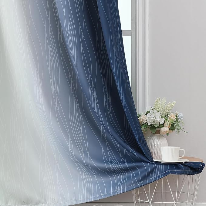 Estelar Textiler Navy Blue and Sage Green Ombre Blackout Curtains 63 Inches - Image 6
