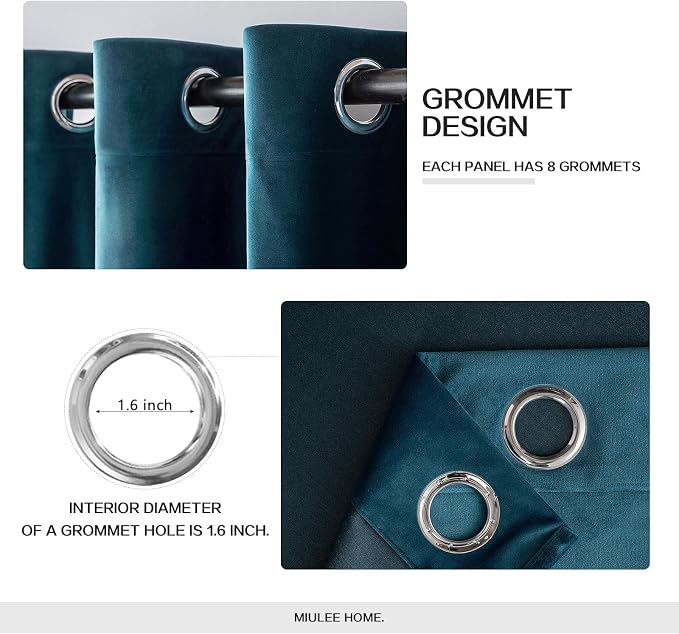 MIULEE Blue Velvet Curtains 72 Inches Length Blackout Curtains Thermal - Image 2