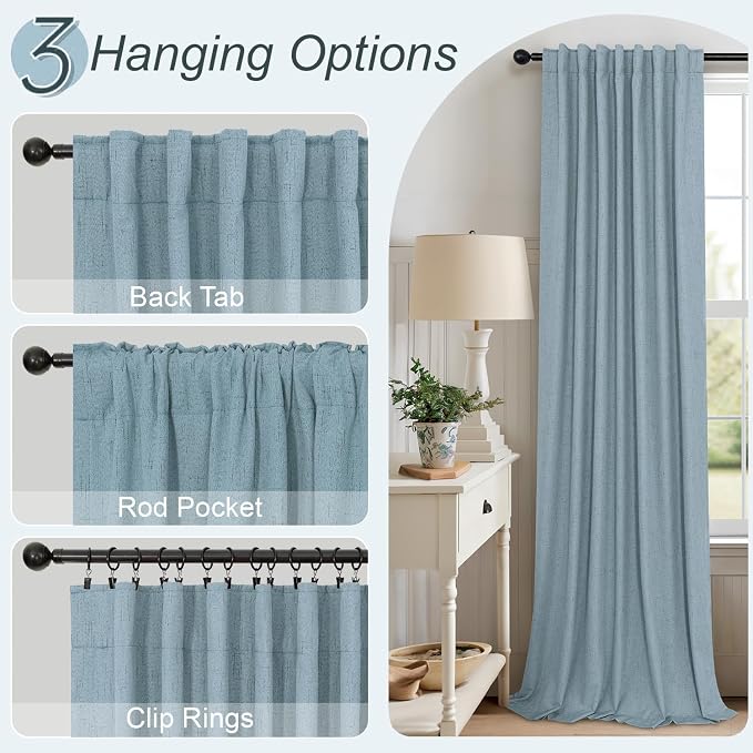 Dusty Stone Blue Completely Blackout Curtains Back Tab Loop Pocket Bedroom - Image 6