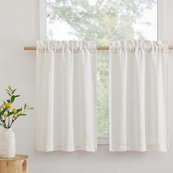 RYB HOME Sheer Valances for Windows, Linen Blend Breathable Boho Rustic Semi by RYBHOME
