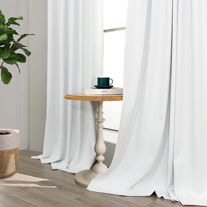 Pitalk 100% Blackout Curtains for Bedroom White 100 Inch Length Living Room - Image 8