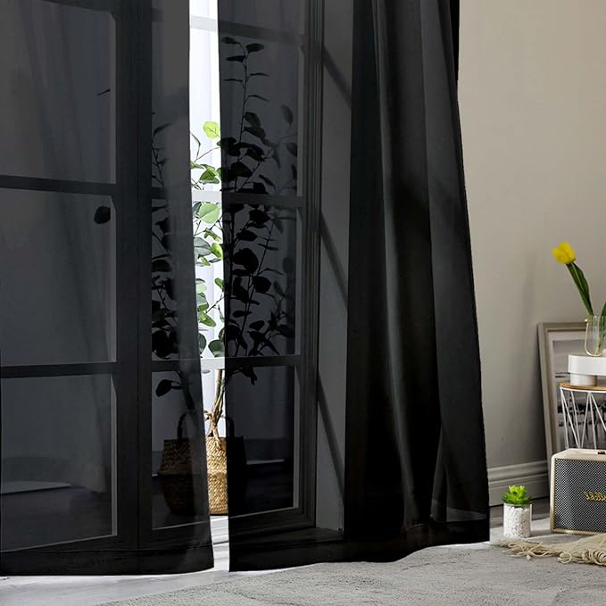Black Sheer Curtain for Bedroom Living Room 78 Inches Long 2 Panels Set - Image 9