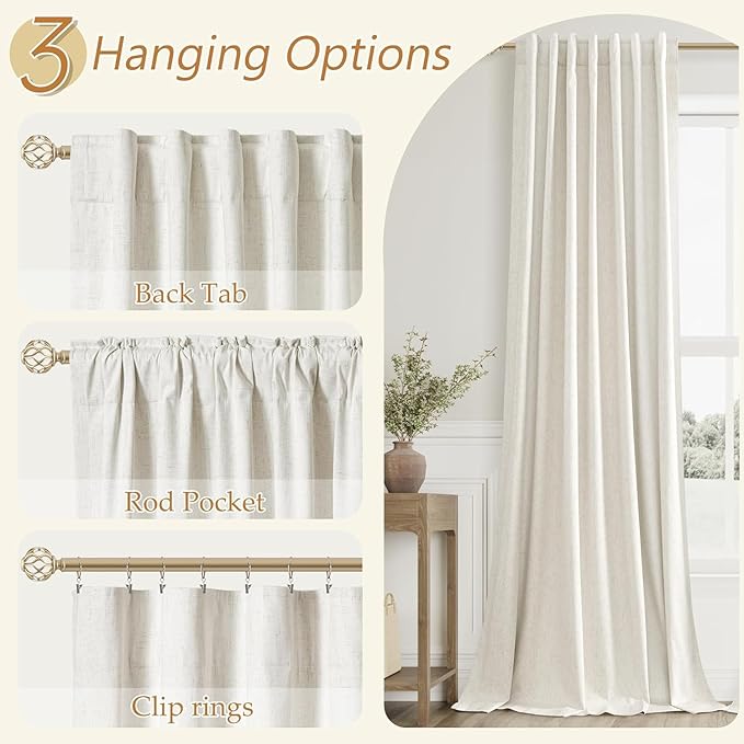 Guken Cream 100% Blackout Curtains 130 Inch Length 2 Panels Set - Image 6