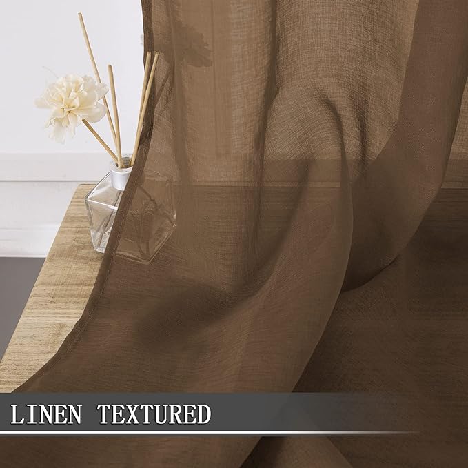 Tollpiz Short Sheer Curtains Linen Textured Bedroom Curtain Sheers Light - Image 2