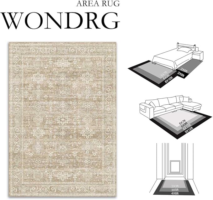 2x5 Washable Runner Rug for Hallway Kitchen Vintage Beige Non Slip Low Pile - Image 2
