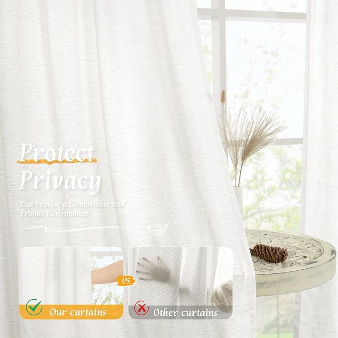 LAMIT Ivory White Linen Curtains 45 Inches Long - Image 5