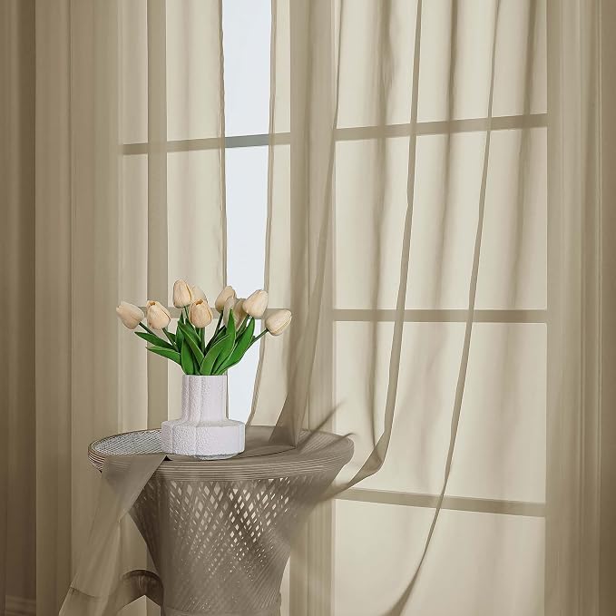OWENIE Sheer Curtains 84 Inches Long 2 Panels Set, Sheer Taupe Curtains - Image 6