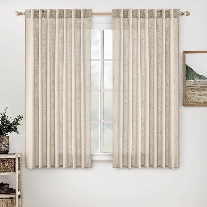 MIULEE Beige Linen Curtains 45 Inch Length 2 Panels by MIULEE